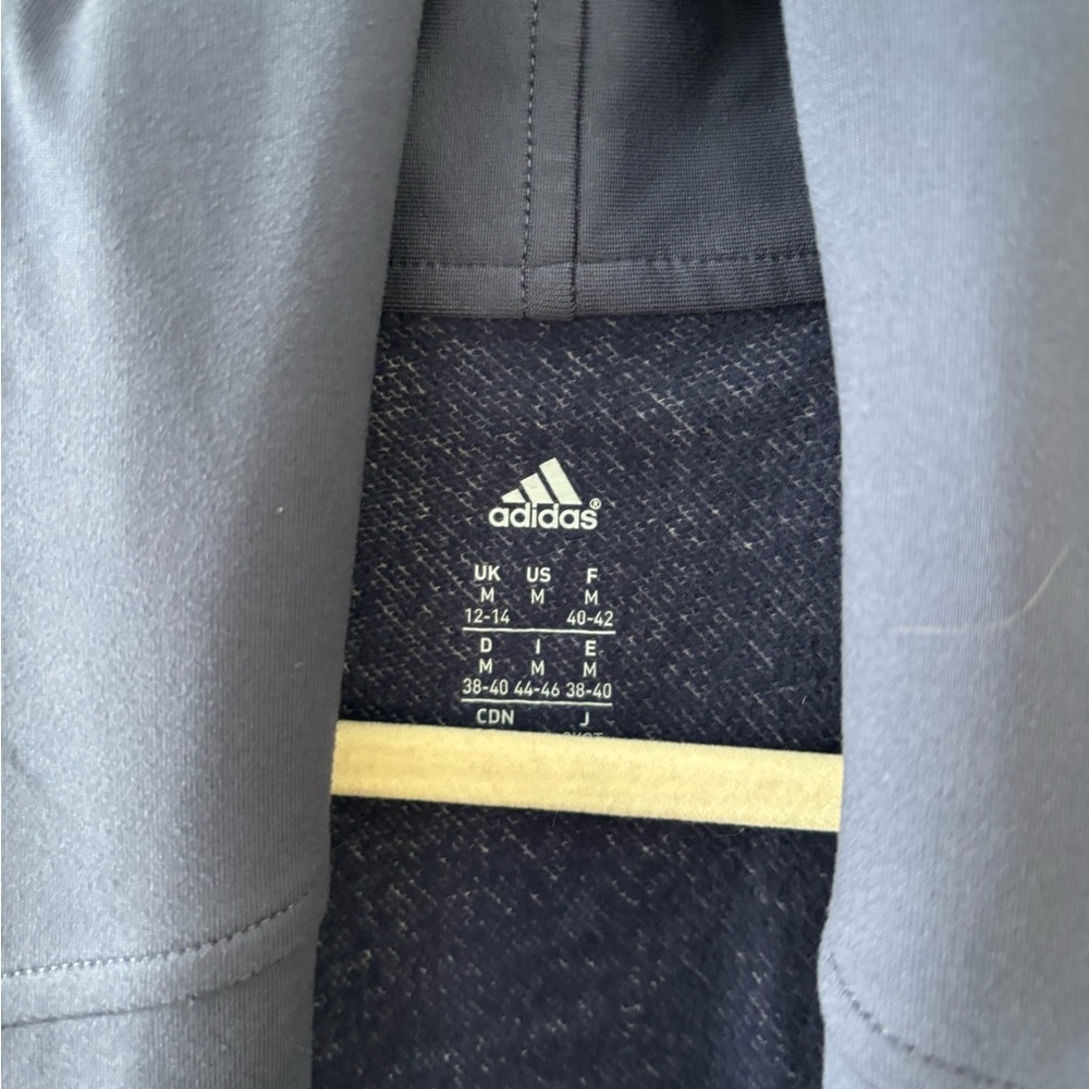 Adidas Women Medium Gray and Navy Open Front Quiet Luxury Athleisure Cozy Sporty - Picture 4 of 9